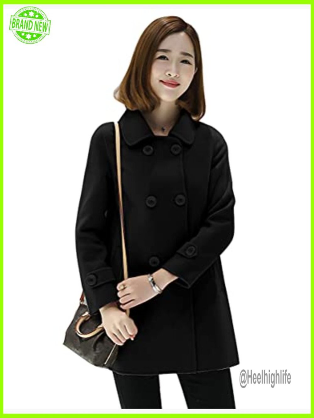 Double Breasted Wool Pea Coat Classic Fit Mid Length Outerwear - Picture 2 of 6